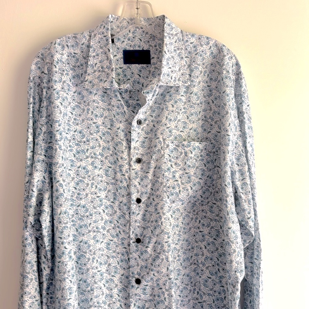 David Donahue Blue Linen Men’s Paisley‎ Dress Shirt Size XL - Picture 2 of 11